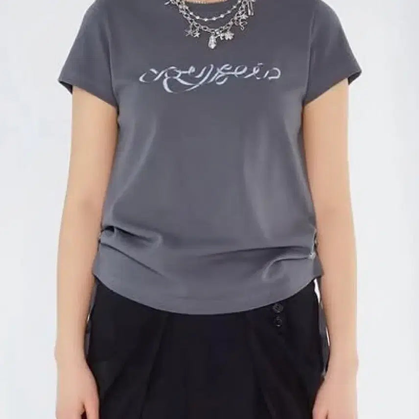 [BUNJANG] Koiseio Side Strap Short Sleeve T-Shirt Charcoal / 코이세이오 사이드 스트랩 반팔 차콜