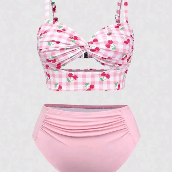 [BUNJANG] Cherry Check Pattern Bikini Pink XL / 체리 체크 패턴 비키니 핑크 88사이즈 XL 새상품