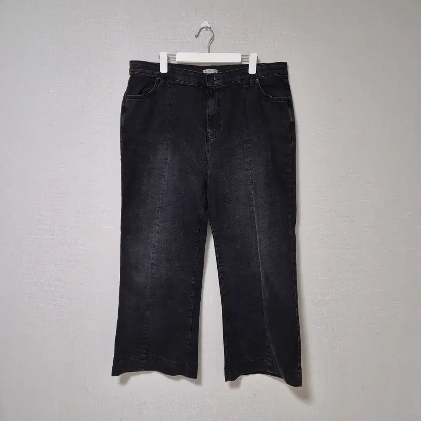 [BUNJANG] Women's Black Wide Leg Jeans with Hidden Waistband (37-38 Inch) / 청바지 여성 와이드 팬츠 블랙 속기모 히든밴딩 37 ~ 38인치