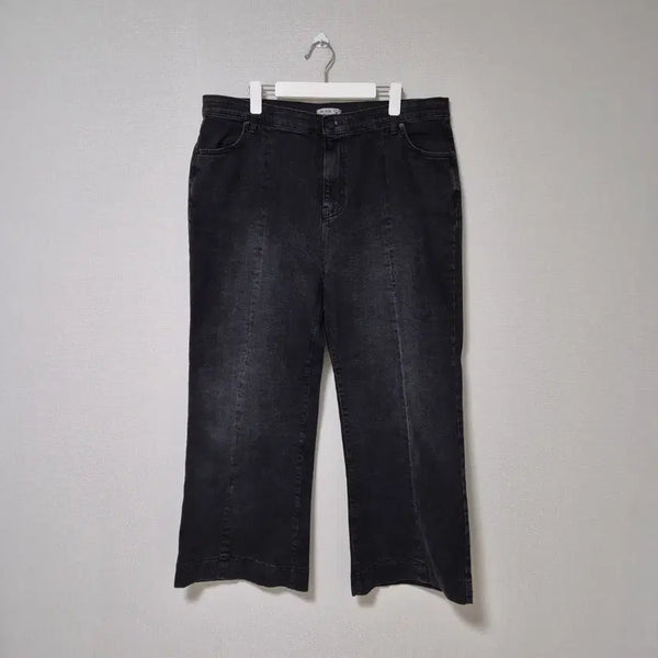 [BUNJANG] Women's Black Wide Leg Jeans with Hidden Waistband (37-38 Inch) / 청바지 여성 와이드 팬츠 블랙 속기모 히든밴딩 37 ~ 38인치