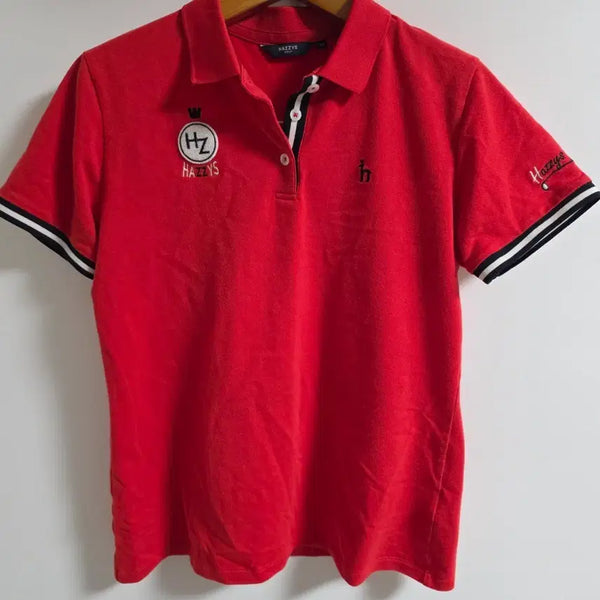 [BUNJANG] Hazzys Golf Men's Embroidered Logo Short Sleeve Polo Shirt Red 100 / 헤지스 골프 남성 자수 로고 반팔 카라티 레드 100