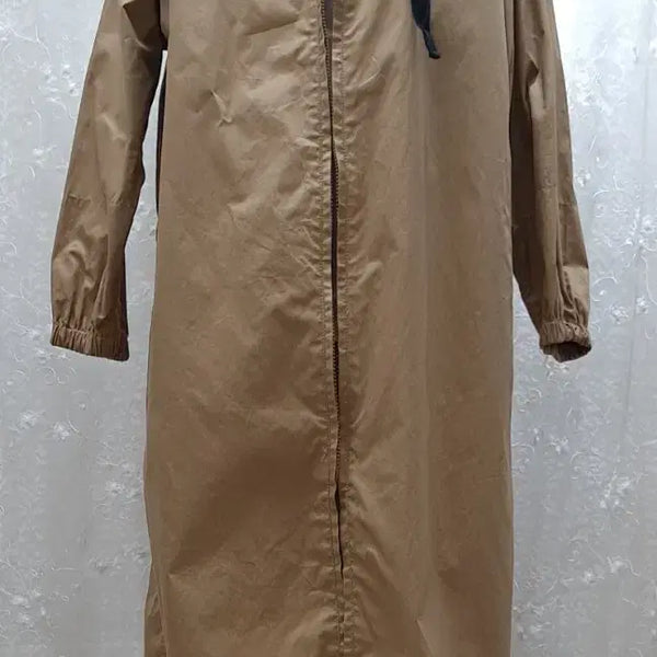 [BUNJANG] G-cut Cotton Hooded Long Coat (Beige, Free Size) / 지컷 후드면 롱코트free