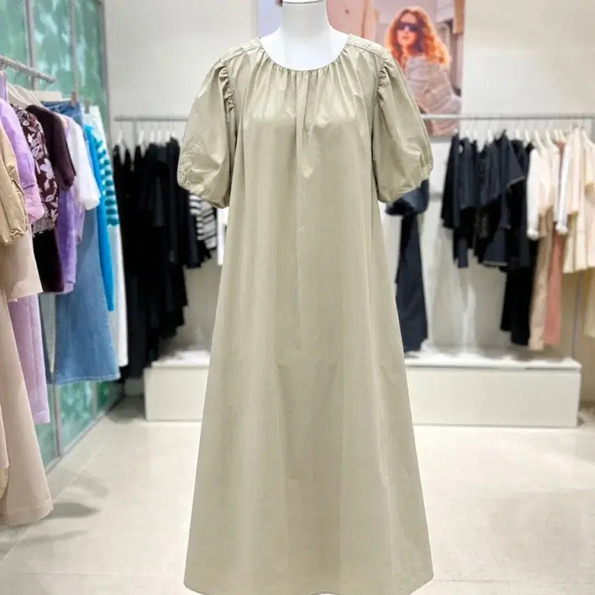 [BUNJANG] ORR Beige Puff Sleeve Long Dress / 오르 ORR 베이지 퍼프소매 롱 원피스