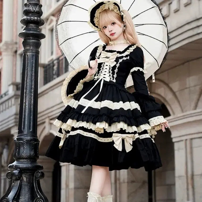 [BUNJANG] withPUJIshop Lolita Black OP Dress Set / 로리타 withPUJI샵 블랙 OP