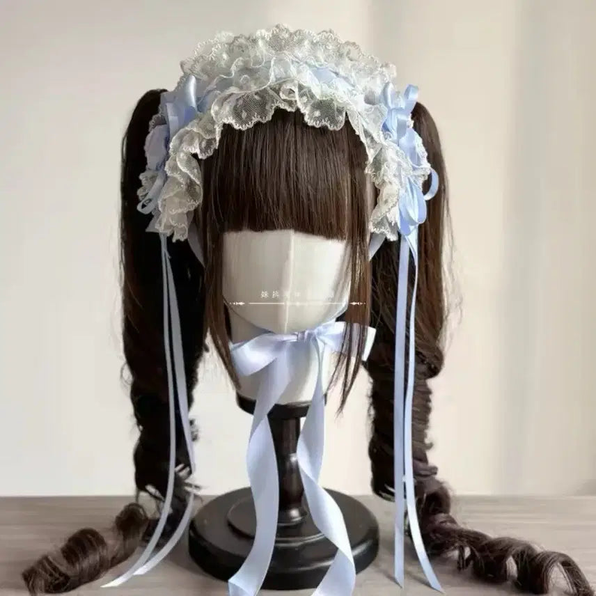 [BUNJANG] Lolita Sky Blue Headdress Barrette Choker Set / 로리타 중브 하늘색 헤드드레스 바레트 초커 세트