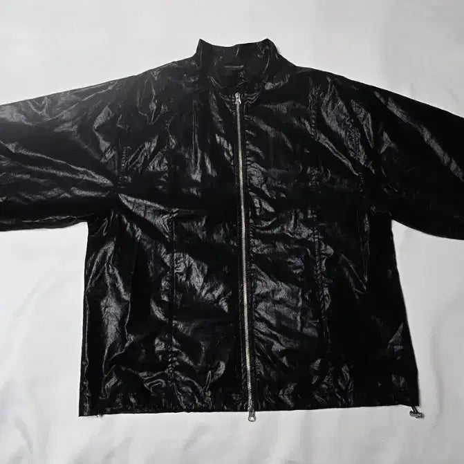 [BUNJANG] Black Glossy Oversized High-Neck Zip-Up Windbreaker Jacket / [새상품] 블랙 글로시 오버핏 재킷