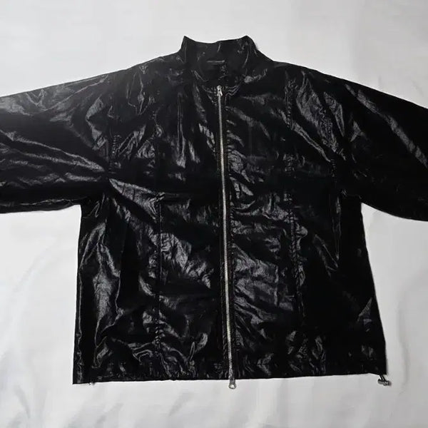 [BUNJANG] Black Glossy Oversized High-Neck Zip-Up Windbreaker Jacket / [새상품] 블랙 글로시 오버핏 재킷