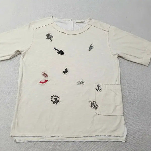 [BUNJANG] J.JIGOTT Embellished Short-Sleeve T-Shirt / 지컷 반팔 티셔츠 보석장식 여성95~100