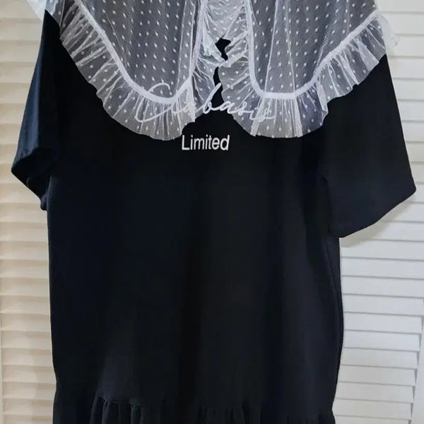 [BUNJANG] Black Round Neck Frill Lace Mini Dress / (새상품) 블랙 라운드넥 프릴 레이스 미니 원피스