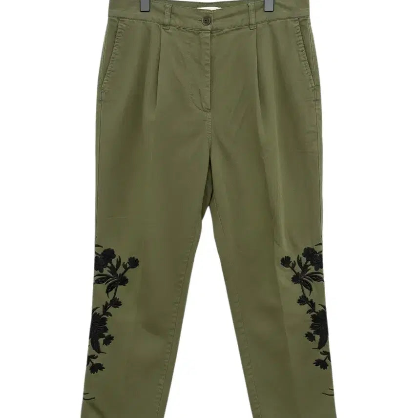 [BUNJANG] ZARA Embroidered Detail Khaki Cotton Pants / 여성27/ 자라 자수 장식 카키 면 팬츠 바지