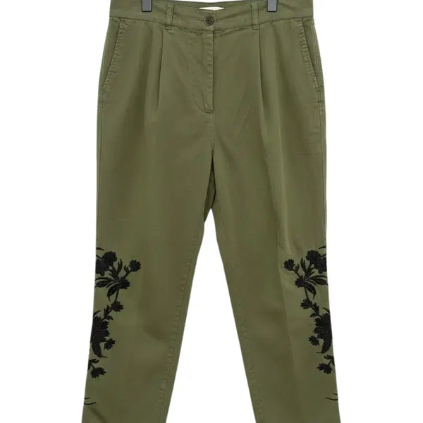 [BUNJANG] ZARA Embroidered Detail Khaki Cotton Pants / 여성27/ 자라 자수 장식 카키 면 팬츠 바지
