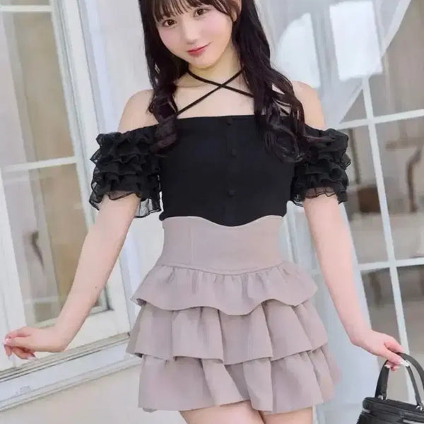 [BUNJANG] Michelle Macaron 3-Tier Frill Skirt Pink / 미셸마카롱 3단 프릴 스커트 핑크