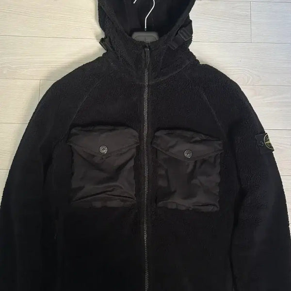 [BUNJANG] Stone Island Fleece Hooded Zip-Up Black / 스톤아일랜드 플리스 후드 집업 블랙
