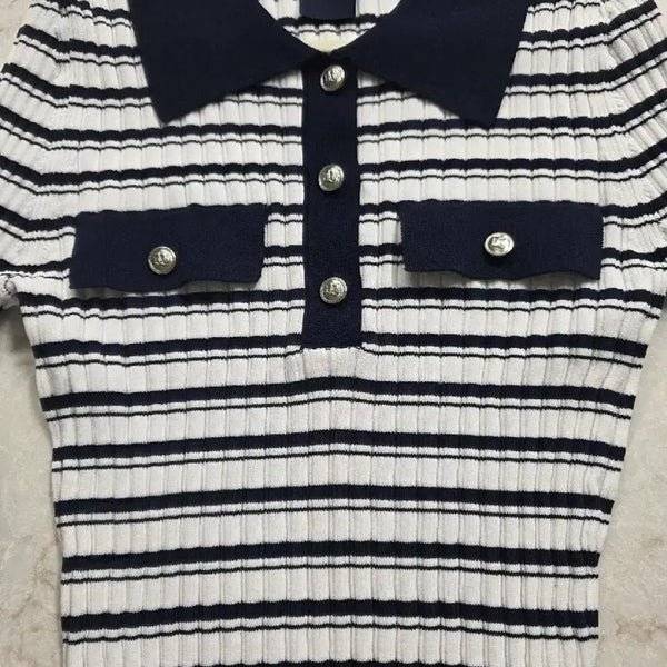 [BUNJANG] Juun.J Striped Tieri Short Sleeve Pullover (Size 36) / 준지 스프라이트 티에리 반팔 풀오버(사이즈036)