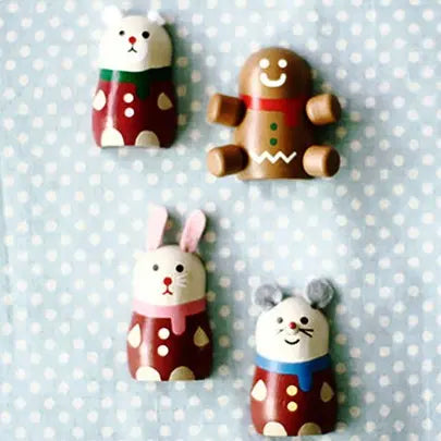 [BUNJANG] Mark's Wood Magnets (Set of 4) / 일본 Mark's 우드 자석 마그넷 4종 / 쥐, 진저 쿠키, 토끼, 곰