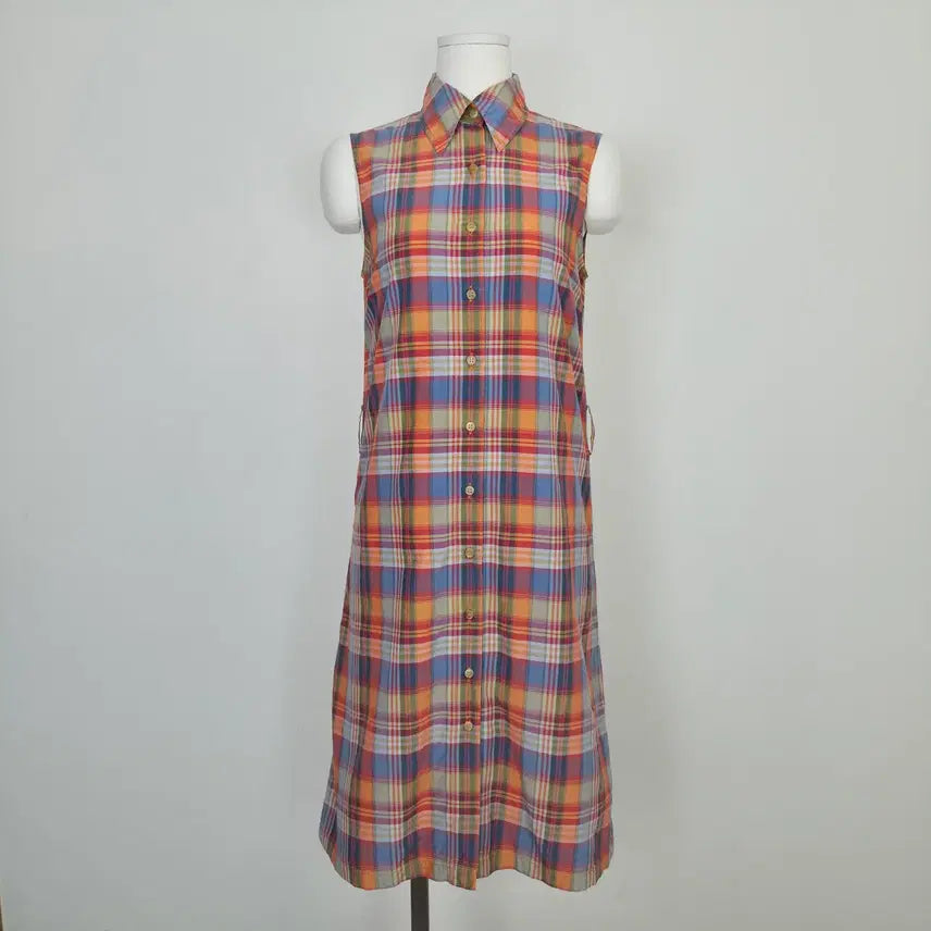 [BUNJANG] MACPHEE Cotton Silk Check Sleeveless Shirt Dress / MACPHEE 코튼실크 체크 셔츠 민소매 원피스 일본빈티지