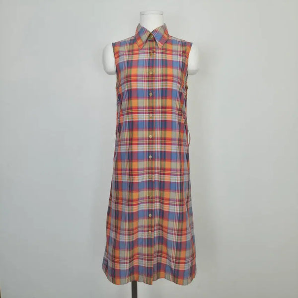 [BUNJANG] MACPHEE Cotton Silk Check Sleeveless Shirt Dress / MACPHEE 코튼실크 체크 셔츠 민소매 원피스 일본빈티지