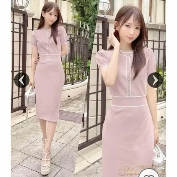 [BUNJANG] Michelle Macaron Stone Knit Dress / 미셸마카롱 스톤 니트 원피스 스나계