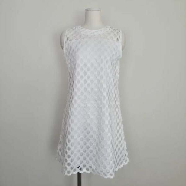 [BUNJANG] White Dot Punching Sleeveless Flare Dress Vintage / 화이트 도트 펀칭 민소매 플레어 원피스 일본빈티지