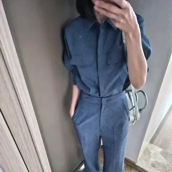 [BUNJANG] Bron Hidden Button Jumpsuit Navy / 브론 히든버튼점프수트