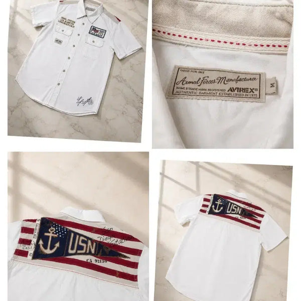 [BUNJANG] AVIREX U.S. NAVY Short Sleeve Shirt White Cotton M / (정품) AVIREX U.S. NAVY 반팔 셔츠 / M (100)