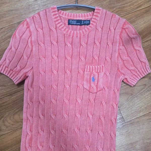 [BUNJANG] Polo Ralph Lauren Cable Knit Short Sleeve Knit Pink / 폴로 랄프로렌 꽈배기 반팔 니트 핑크