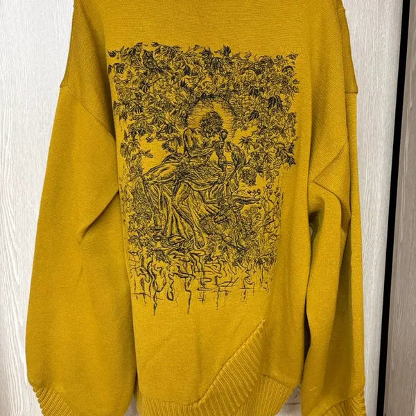 [BUNJANG] SONGZIO Collection PURE REBEL Embroidered Knit Mustard Cross Rib Size 50 / 송지오 컬렉션 PURE REBEL 엠브로이드 니트 머스타드 크로스립 50