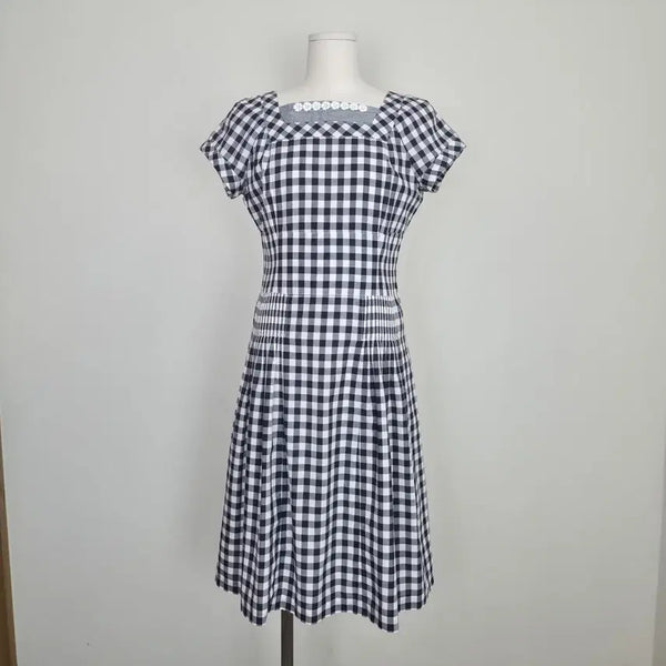 [BUNJANG] IMAGE ROUGE Navy Gingham Check Midi Dress / IMAGE ROUGE 네이비 깅엄체크 미디원피스 일본빈티지