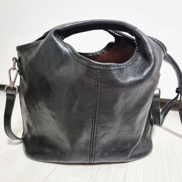 [BUNJANG] Natural Leather Black Tote Bag / 천연가죽 블랙 토트백