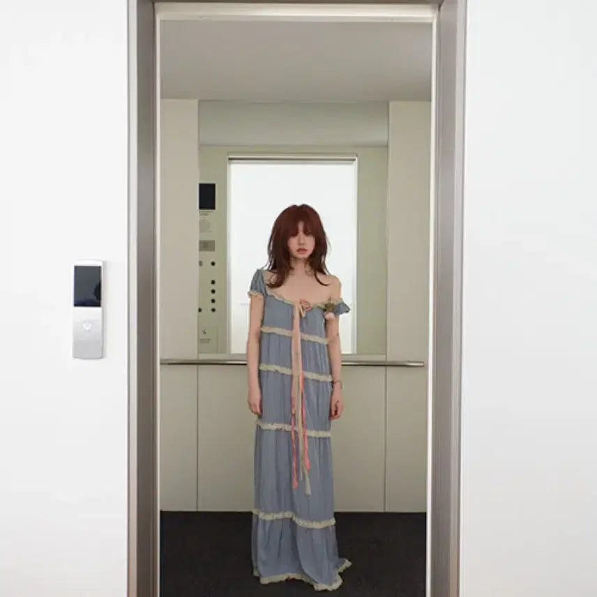 [BUNJANG] Freckle Silk Strap Tiered Maxi Dress / 프레클 silk strap tiered maxi dress