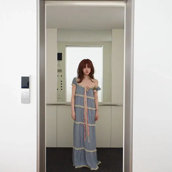 [BUNJANG] Freckle Silk Strap Tiered Maxi Dress / 프레클 silk strap tiered maxi dress