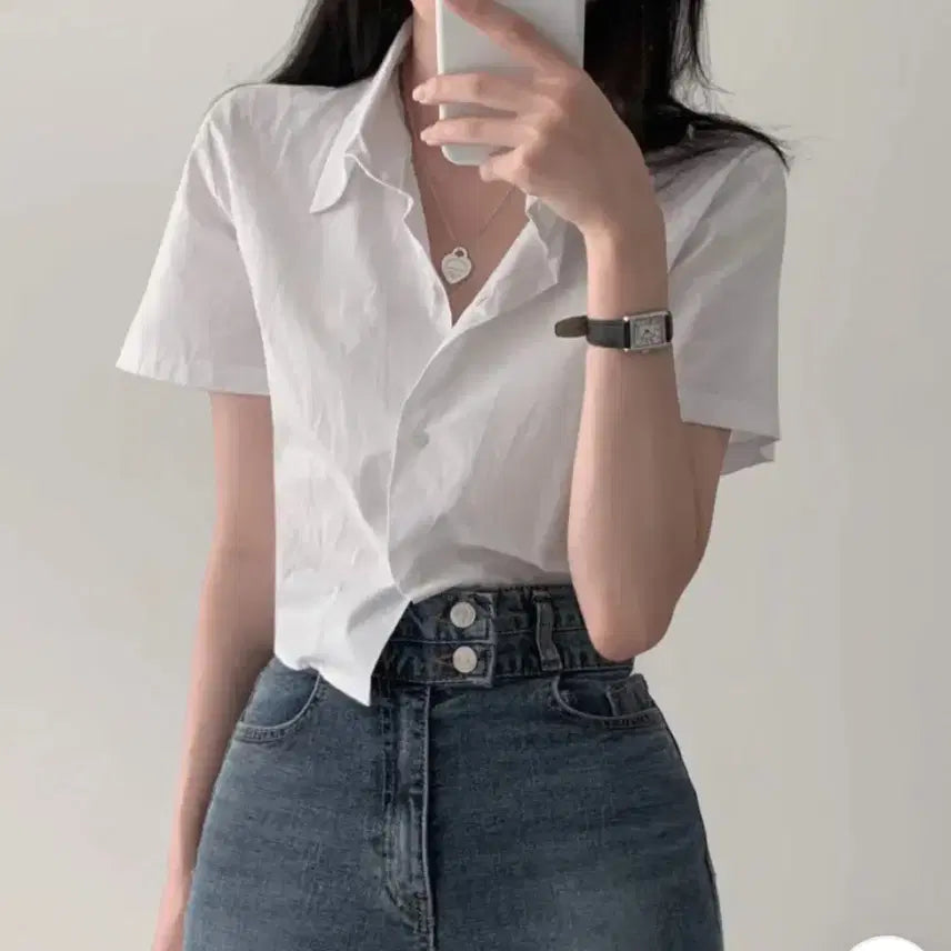 [BUNJANG] A-bly Back Banding Short Sleeve Shirt / 에이블리 뒷밴딩 반팔 셔츠