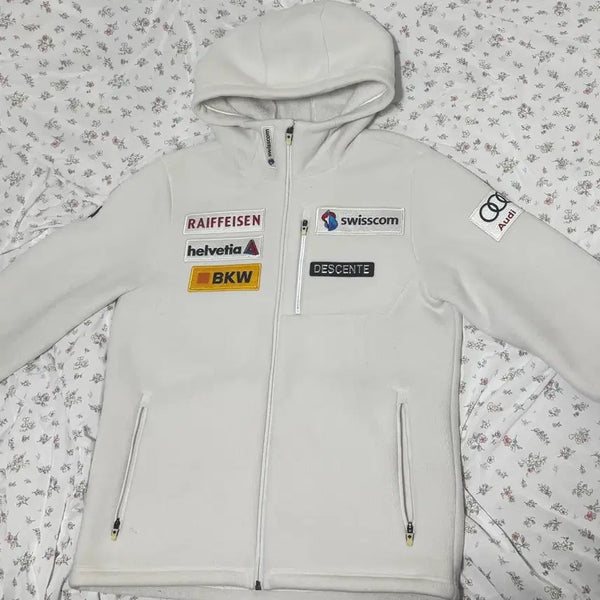 [BUNJANG] Descente Audi Replica Fleece Zip-Up Hoodie White / 데상트 아우디 레플리카 후드집업 후리스 하얀색 흰색