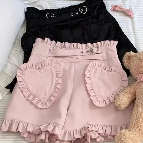 [BUNJANG] Lolita Frill Shorts Pink M / (현물) 하트 포켓 프릴 숏팬츠 핑크 M 55 양지뢰 양산형 로리타 섭컬