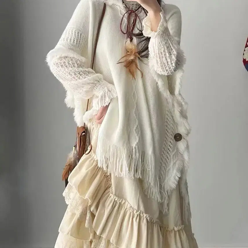 [BUNJANG] Vintage Knit Cape Poncho / 빈티지 니트 망토 free 판쵸 판초 태연I 컨셉