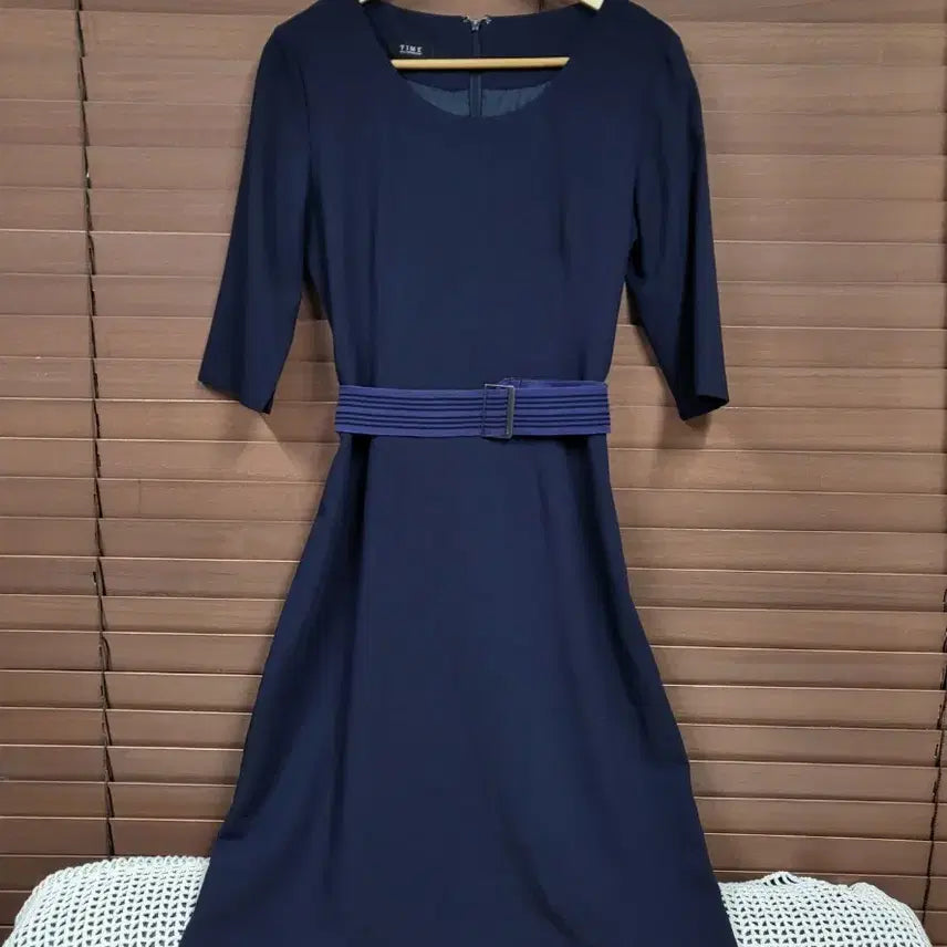 [BUNJANG] TIME Women's Navy Suit Dress with Belt / 타임 여성 정장 원피스 네이비 벨트 포함