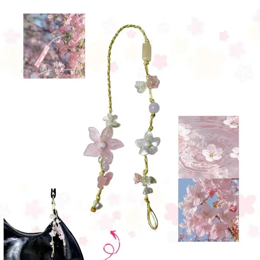 [BUNJANG] Spring Blossom Beaded Keychain & Bookmark Set (Customizable) / 봄날의 벚꽃 끈갈피 키링 (맞춤 스타일 가능)