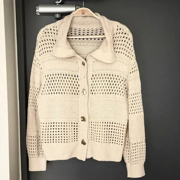 [BUNJANG] SJSJ Crochet Linen Wool Cardigan - Ivory / 21 한섬 SJSJ 크로셰 린넨 울 가디건 아이보리 펀칭크로쉐그물망사니트