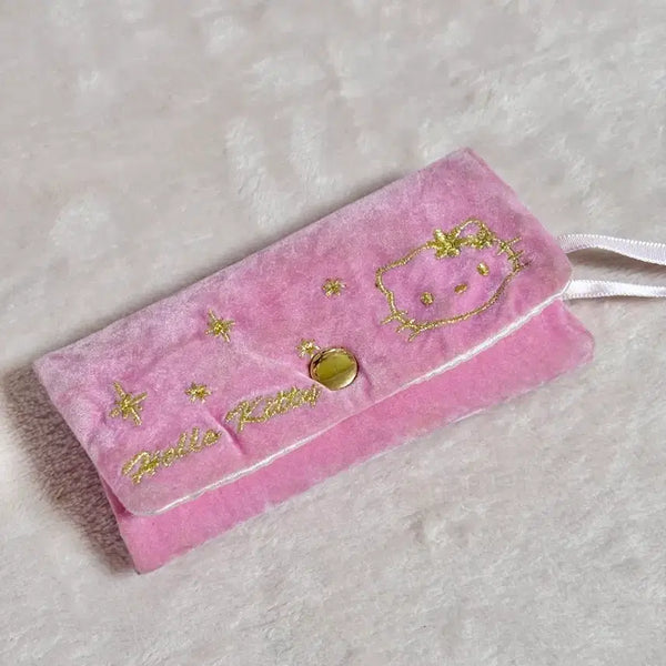[BUNJANG] Vintage Sanrio Hello Kitty Velvet Pouch / 고전 빈티지 산리오 헬로키티 케이스 벨벳 파우치