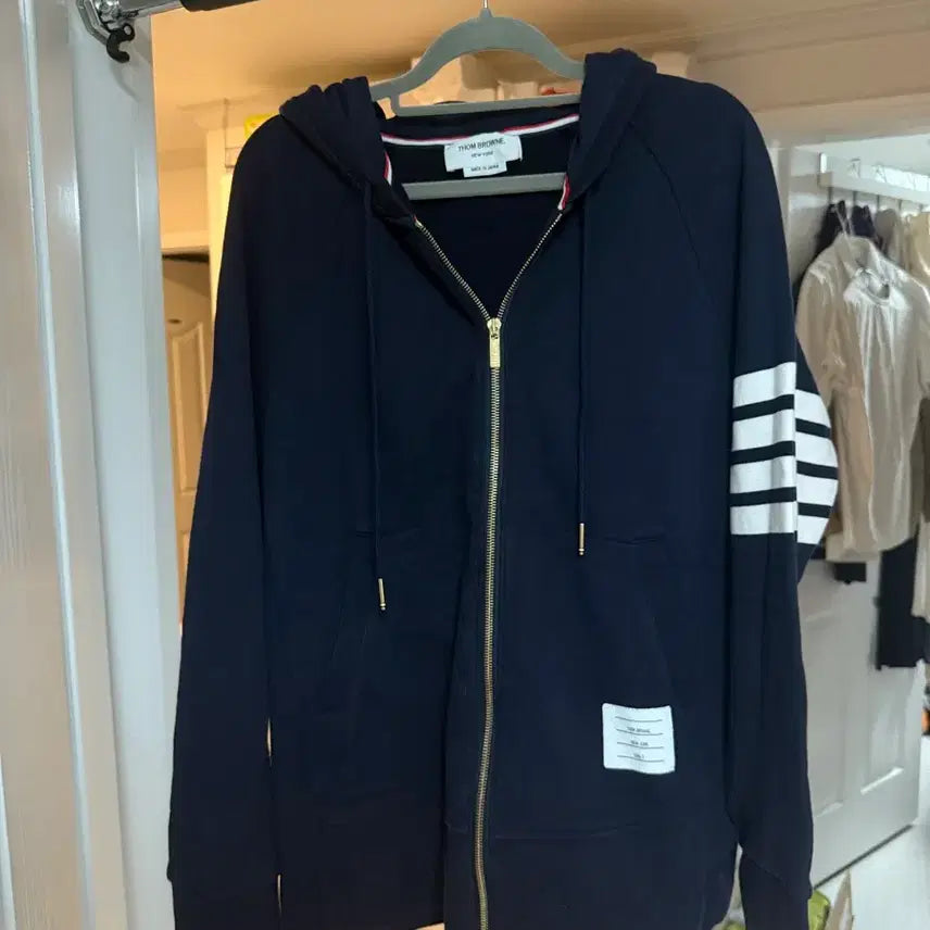 [BUNJANG] Thom Browne Navy Striped Armband Hoodie Size 5 / 톰브라운 사선완장 네이비 후드집업 5사이즈