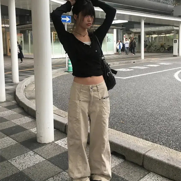 [BUNJANG] Anu One More Beze Cotton Panel Wide Pants Beige / 애니원모어 베즈 코튼 절개 와이드 팬츠 베이지