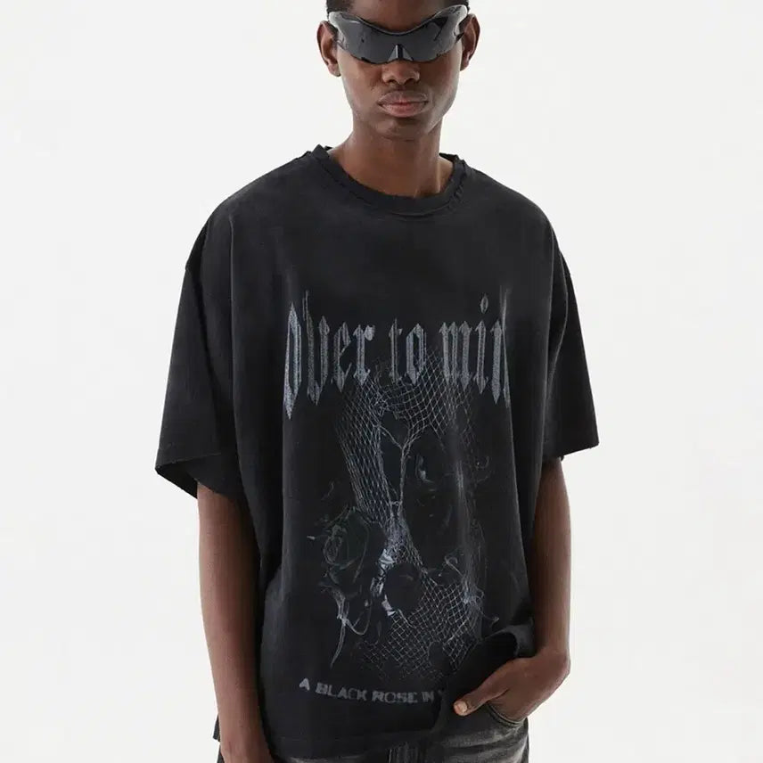 [BUNJANG] DNSR Dying Black Rose Short Sleeve T-Shirt L & XL / DNSR 디앤에스알 썰파 다잉 블랙로즈 반팔 티셔츠 L & XL