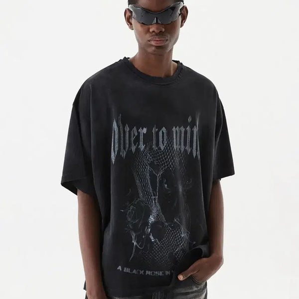 [BUNJANG] DNSR Dying Black Rose Short Sleeve T-Shirt L & XL / DNSR 디앤에스알 썰파 다잉 블랙로즈 반팔 티셔츠 L & XL