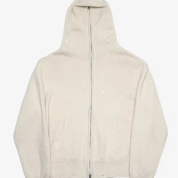 [BUNJANG] Allene Full Zip Knit Hoodie Cream Size 1 / 알렌느 풀 집업 니트 후드 크림 1사이즈