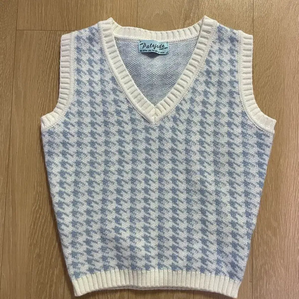 [BUNJANG] Faye Jade Houndstooth V-Neck Knit Vest / 페일제이드 니트 조끼