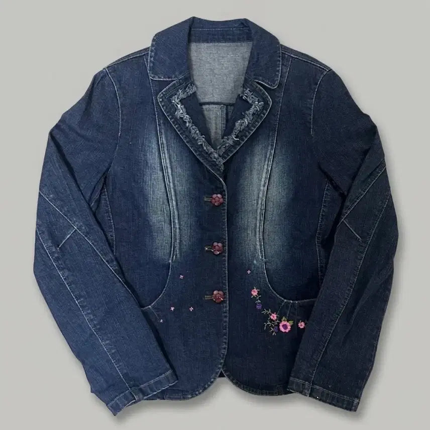 [BUNJANG] Flower Embroidered Denim Jacket (M) / 꽃 자수 장식 청자켓 M 1C2-2