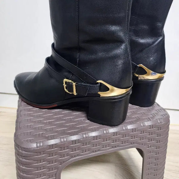 [BUNJANG] Black Leather Ankle Boots Gold Embellished / 블랙 가죽 앵클 부츠 골드 장식