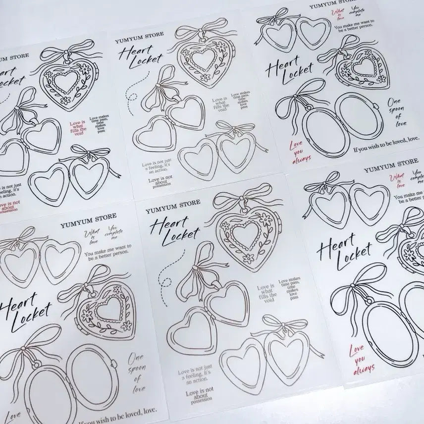 [BUNJANG] YumYum Store Heart Sticker Set (6 Sheets) / 윰윰스토어 하트 스티커 6매