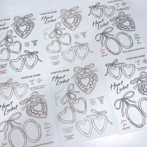 [BUNJANG] YumYum Store Heart Sticker Set (6 Sheets) / 윰윰스토어 하트 스티커 6매