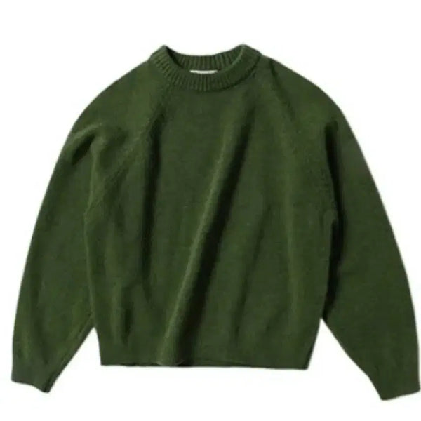 [BUNJANG] Thomasmore Lambswool Round Knit Green Moss M / 토마스모어 램스울 라운드 니트 그린모스 M사이즈
